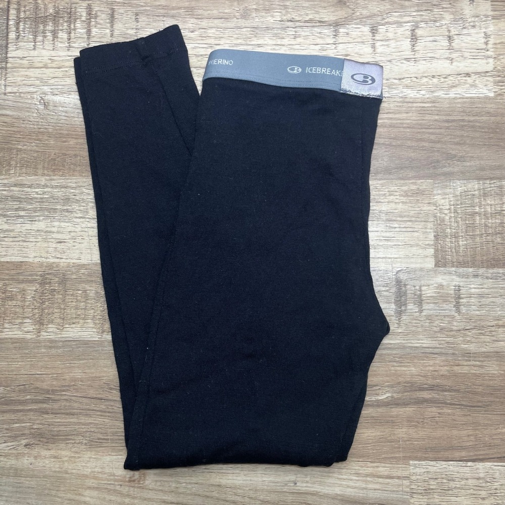 Icebreaker Merino Midweight Thermal Leggings Black Wool Base Layer Kids 7-8 Yrs
